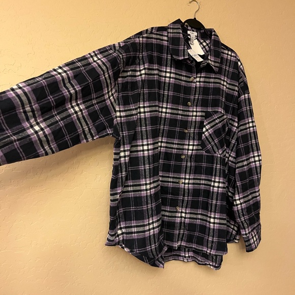 NWT Rue+ Purple/Navy/White Plaid Flannel Shirt - Picture 8 of 15